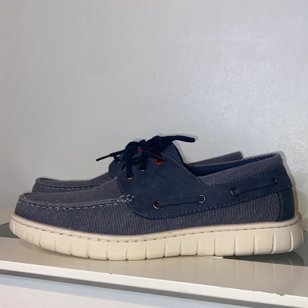 SOLO Canvas Faux Leather Laced Boat Shoes-Mens Sz 9